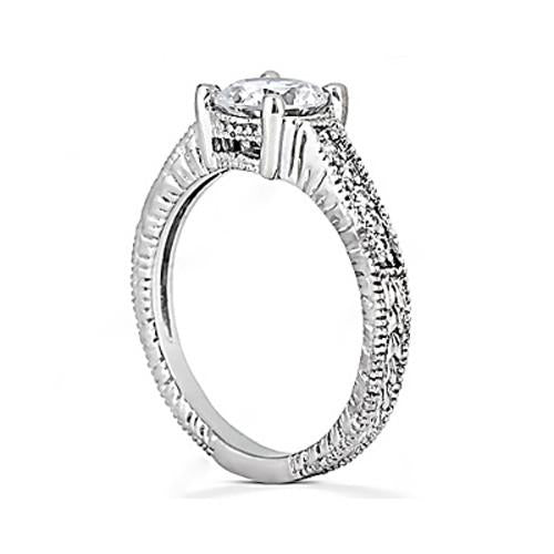 Antique Style New Style Engagement Ring Emerald Cut Solitaire With Accents