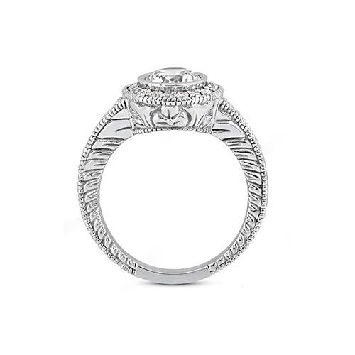 Halo Ring Antique Style Diamond Halo Ring 1.35 Carats White Gold 14K
