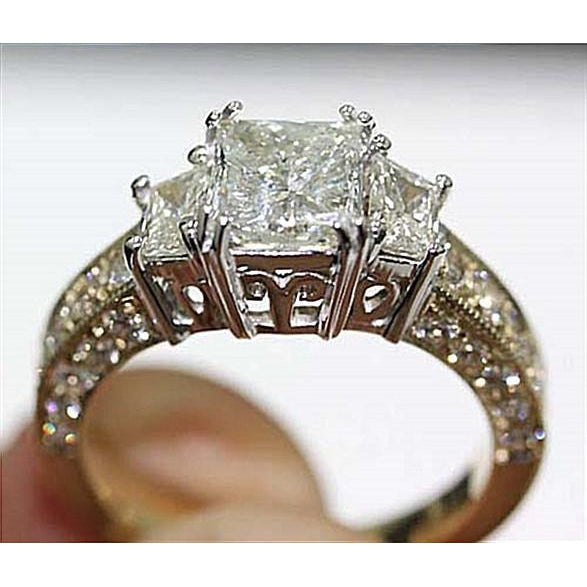 F Vs1 Three Stone Diamond Ring 2.75 Carat Diamond Gold Ring Three 