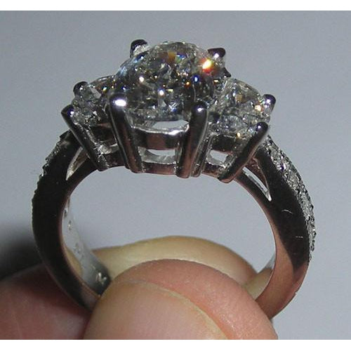 Three Stone Ring Oval Diamond Engagement Anniversary Ring White Gold 14K 3.01 Carats Three Stone