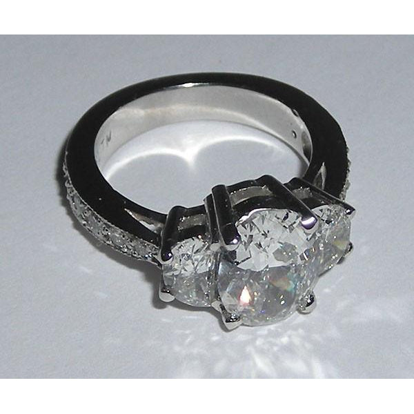 Oval Diamond Engagement Anniversary Ring White Gold 14K 3.01 Carats Three Stone Three Stone Ring