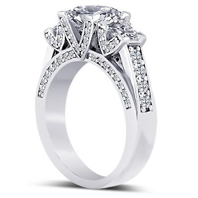 Three Stone Ring Princess & Round Diamonds 3 Carat 3 Stone Style Engagement Ring Gold