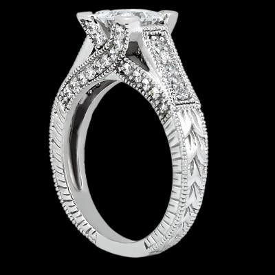 Solitaire Ring with Accents Princess Center Diamond 1.51 Carat Ring Antique Style Engagement Ring