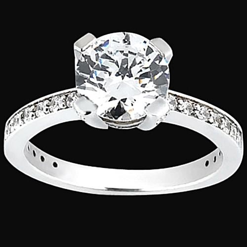 Round  Lady’s Fancy Engagement White Gold Diamond Solitaire Ring with Accents