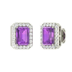 12.90 Carats Amethyst And Diamonds Lady Pave Stud Earrings