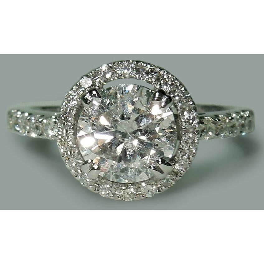 Halo Ring Round Diamond Engagement Halo Ring Solitaire With Accents 2.72 Carats White Gold 14K