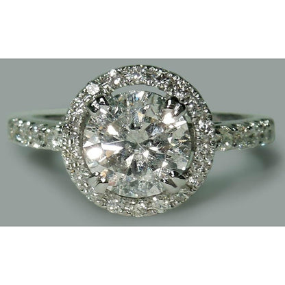 Halo Ring Round Diamond Engagement Halo Ring Solitaire With Accents 2.72 Carats White Gold 14K