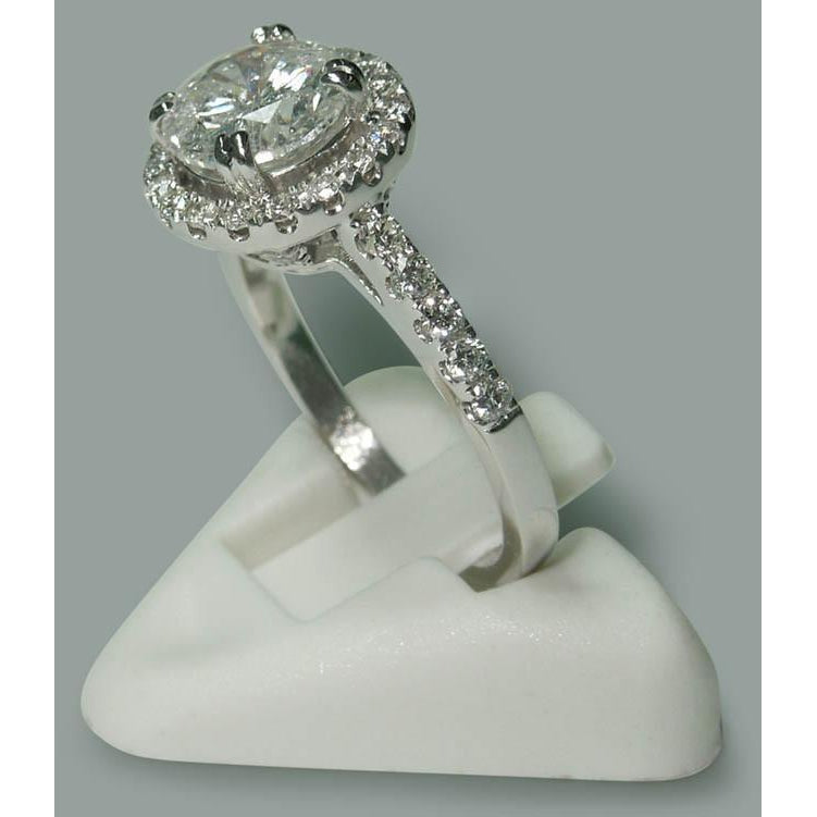 Round Diamond Engagement Halo Ring Solitaire With Accents 2.72 Carats White Gold 14K Halo Ring