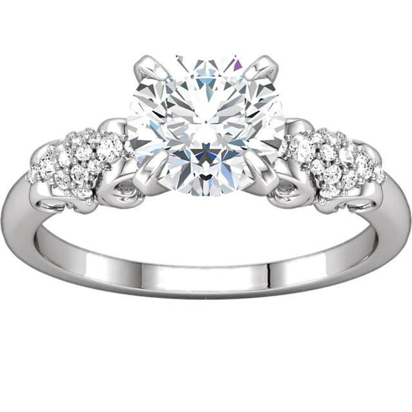 Round Diamond Engagement Ring Filigree 1.66 Carats White Gold 14K Engagement Ring