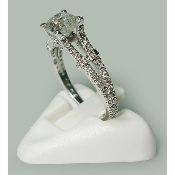 Engagement Ring Cushion & Round Diamond Engagement Ring 1.90 Carats Split Shank White Gold 14K