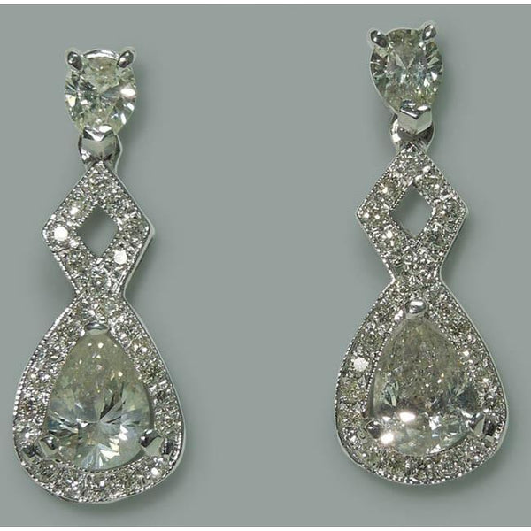 Dangle Earrings Sparkling 3.50 Carat Pear Diamond Dangle Drop Pair Earrings White Gold 14K New
