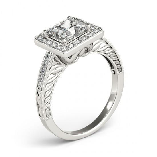 Princess Halo Diamond Ring With Accents 1.50 Ct. White Gold 14K Halo Ring