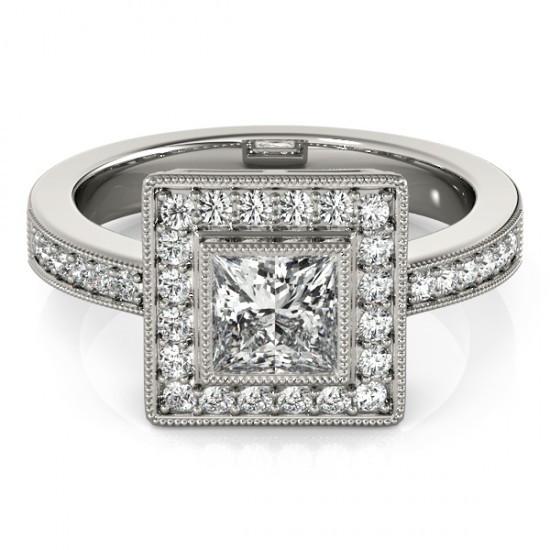 Halo Ring Diamonds Engagement Halo Ring Princess & Round Diamond Ring 1.50 Ct. White Gold