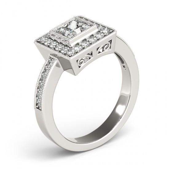 Diamonds Engagement Halo Ring Princess & Round Diamond Ring 1.50 Ct. White Gold Halo Ring