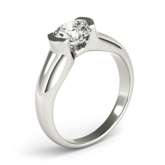 Half Bezel Antique  Lady’s  Style White Elegant Gold Diamond Solitaire Ring 