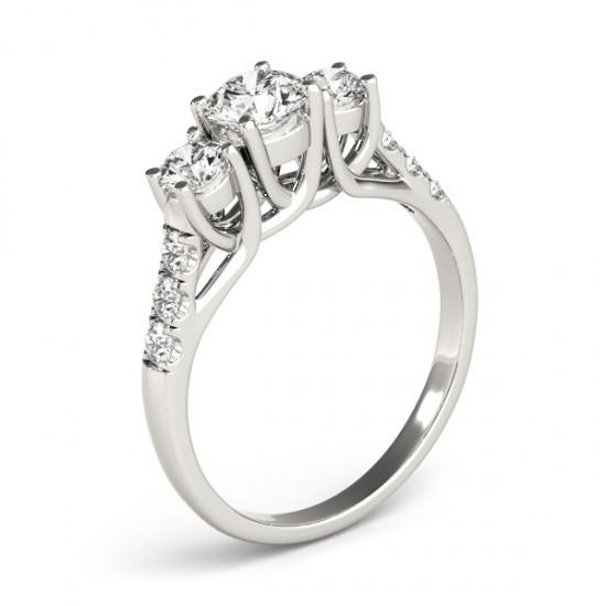 Three Stone Ring White Gold 14K 1.15 Carat Diamonds Three Stone Style Engagement Ring
