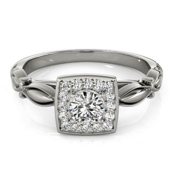 Halo Ring Round Diamonds Engagement Anniversary Halo Ring 1.10 Carats White Gold 14K