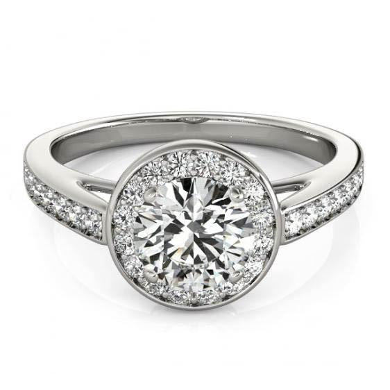 Halo Ring Round Diamond Engagement Halo Ring 1.50 Carats White Gold 14K