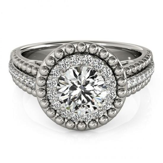 Halo Ring Diamond Antique Style Engagement Ring 2 Carats White Gold 14K