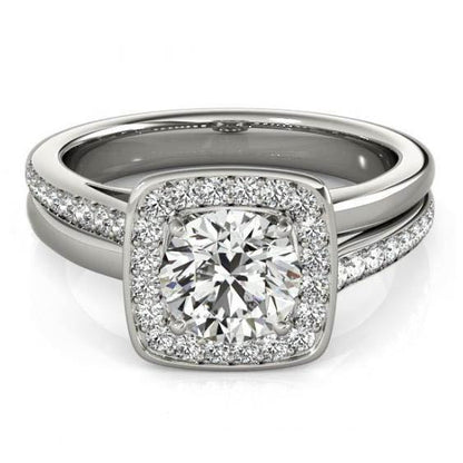 Halo Ring Diamond Engagement Ring 1.50 Carats Double Shank Halo White Gold 14K