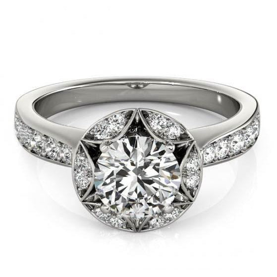 Halo Ring 2.00 Carats Diamond Halo Engagement Anniversary Ring White Gold 14K