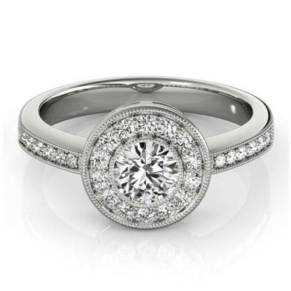 Halo Ring Sparkling Diamonds Halo Engagement 1.35 Carats Ring Gold White 14K