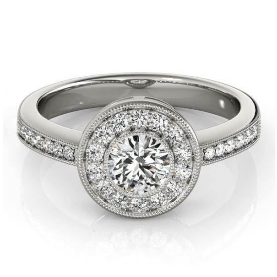 Halo Ring Sparkling Diamonds Halo Engagement 1.35 Carats Ring Gold White 14K