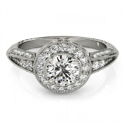 Halo Ring Round Diamonds Halo 1.75 Carats Engagement Vintage Style Ring White Gold 14K