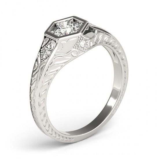 Engagement Ring 1.50 Carats Diamond Engagement Ring Antique Style White Gold 14K Hand Engraved