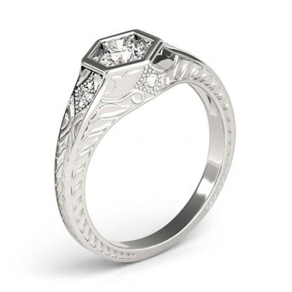 Engagement Ring 1.50 Carats Diamond Engagement Ring Antique Style White Gold 14K Hand Engraved