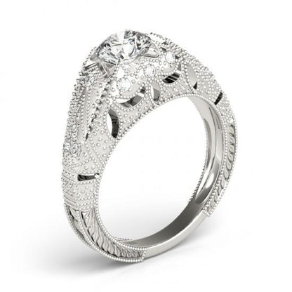 Engagement Ring 1.50 Carats Diamond Engagement Ring Engraved Solid White Gold 14K