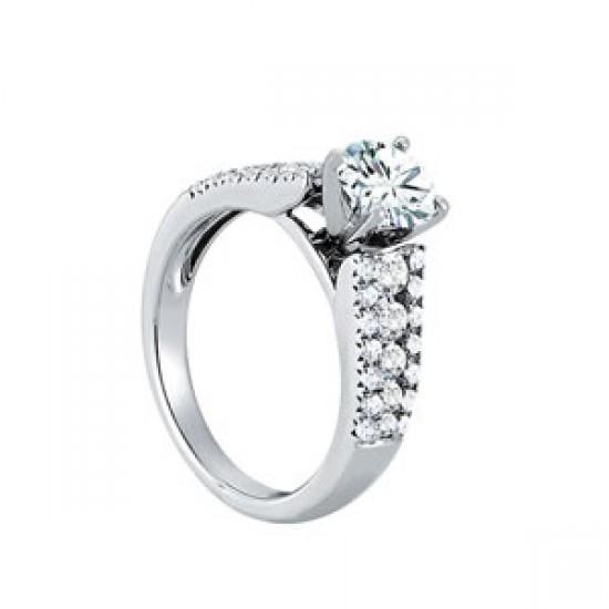 Woman's Unique Solitaire Ring with Accents White Gold Diamond  