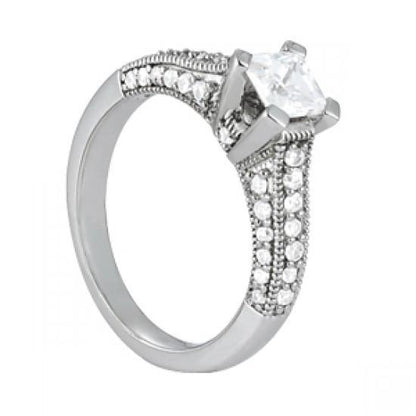 Antique Look Vintage Style White Gold Diamond Solitaire Ring with Accents 