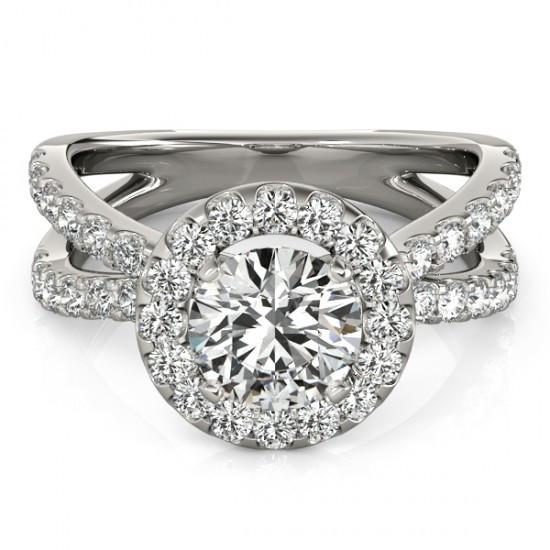 Halo Ring Diamond Engagement Halo Ring 2.50 Carats Split Shank White Gold 14K