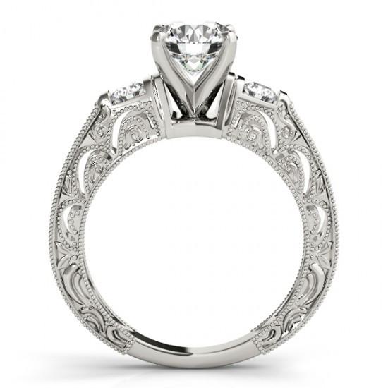Antique Women Diamond Engagement Ring White Gold Solitaire Ring with Accents