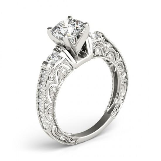 Women Diamond Engagement Ring White Gold Solitaire Ring with Accents