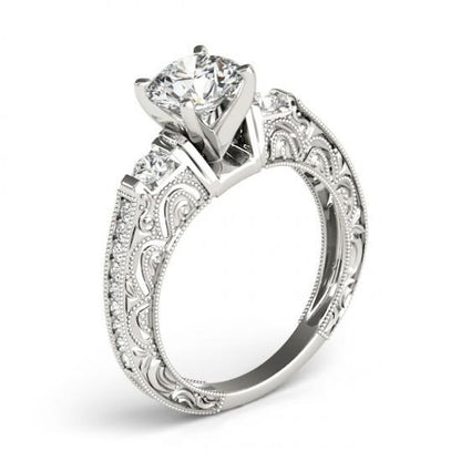 Women Diamond Engagement Ring White Gold Solitaire Ring with Accents