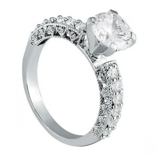 Antique Look Vintage Style White Gold Diamond Solitaire Ring with Accents 