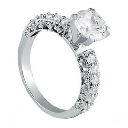 Antique Look Vintage Style White Gold Diamond Solitaire Ring with Accents 