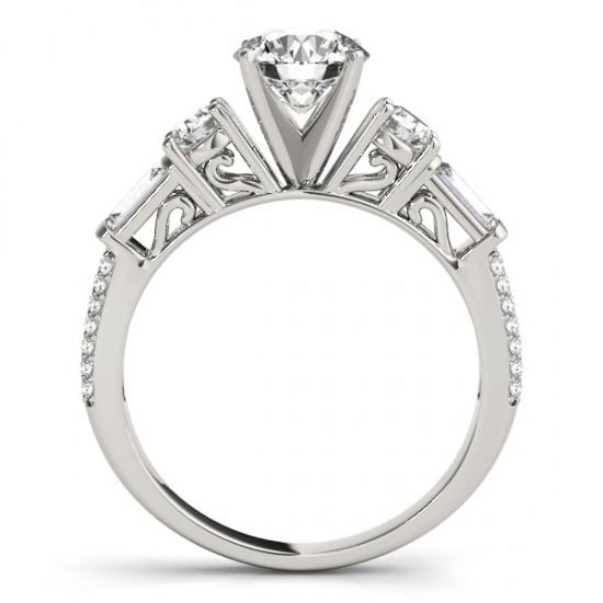 Round & Baguettes 5 Stone Diamond Engagement Ring