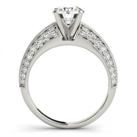 Lady’s White Gold Round Anniversary Solitaire Ring with Accents Diamond