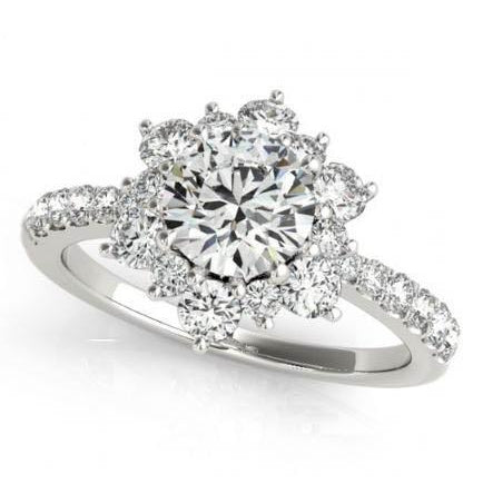 Halo Ring Flower Style 2.25 Carats Round Diamonds Engagement Halo Ring White Gold 14K