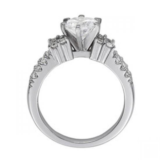  Fancy Lady’s Vintage Style White Gold Diamond Solitaire Ring with Accents   