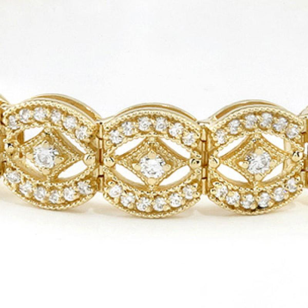 6.05 Carats Diamond Vintage Look Diamond Tennis Bracelet Yellow Gold