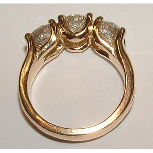 Round Cut 3 Stone Diamond Ladies Ring 3 Carat Yellow Gold 14K 
