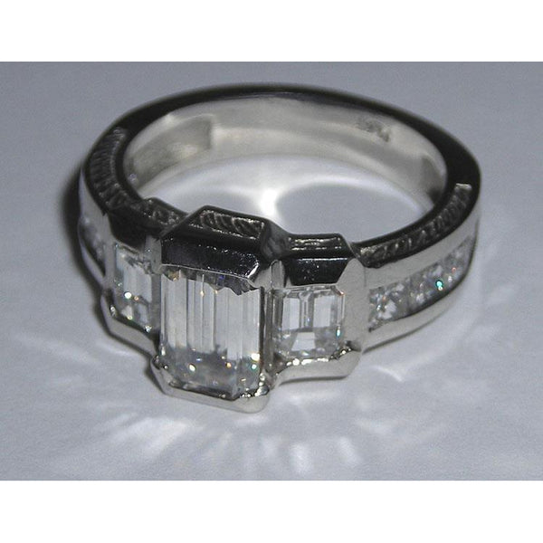 Three Stone Ring 3.51 Carats Gold Emerald Three Stone Diamond Engagement Ring New