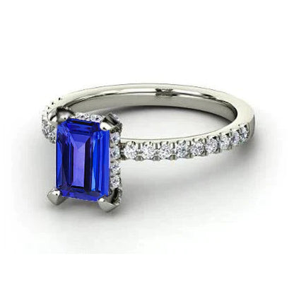 Hidden Halo Tanzanite With Diamonds Wedding Ring White Gold