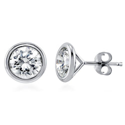1.3 Ct Bezel Set Round Natural Earth Mined Diamond Stud Earring 14K White Gold