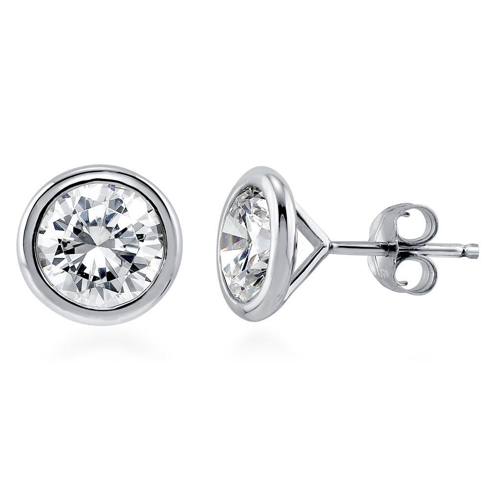 New Style  Bezel Set Round Diamond Stud Earring White Gold Stud Earrings