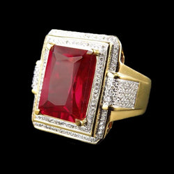 13 Ct Big Emerald Cut Red Ruby With Diamond Ring Yellow Gold 14K
